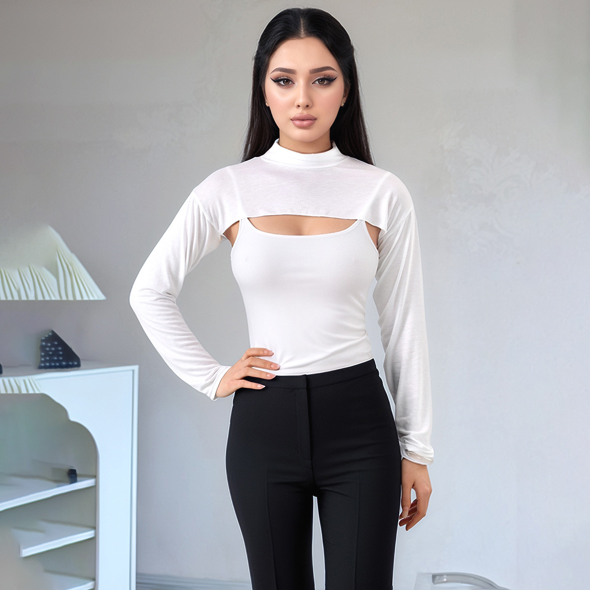 2025 Одежда с плечевыми рукавами для женщин, модная, универсальная, из мерсеризованного хлопка