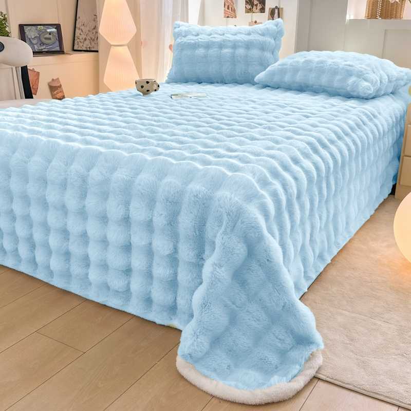Nantong Home Textile Bed 2025 New Thickened Solid Color Rabbit Fur Plush Bubble Single Bed Sheet Group Buying Wholesale