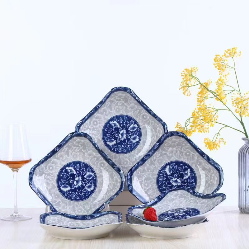 Blue and White Porcelain Ceramic Plate Dish Household Rice Plate Soup Plate Fruit Plate Dinner Plate Microwave Oven Tableware Dish Dish