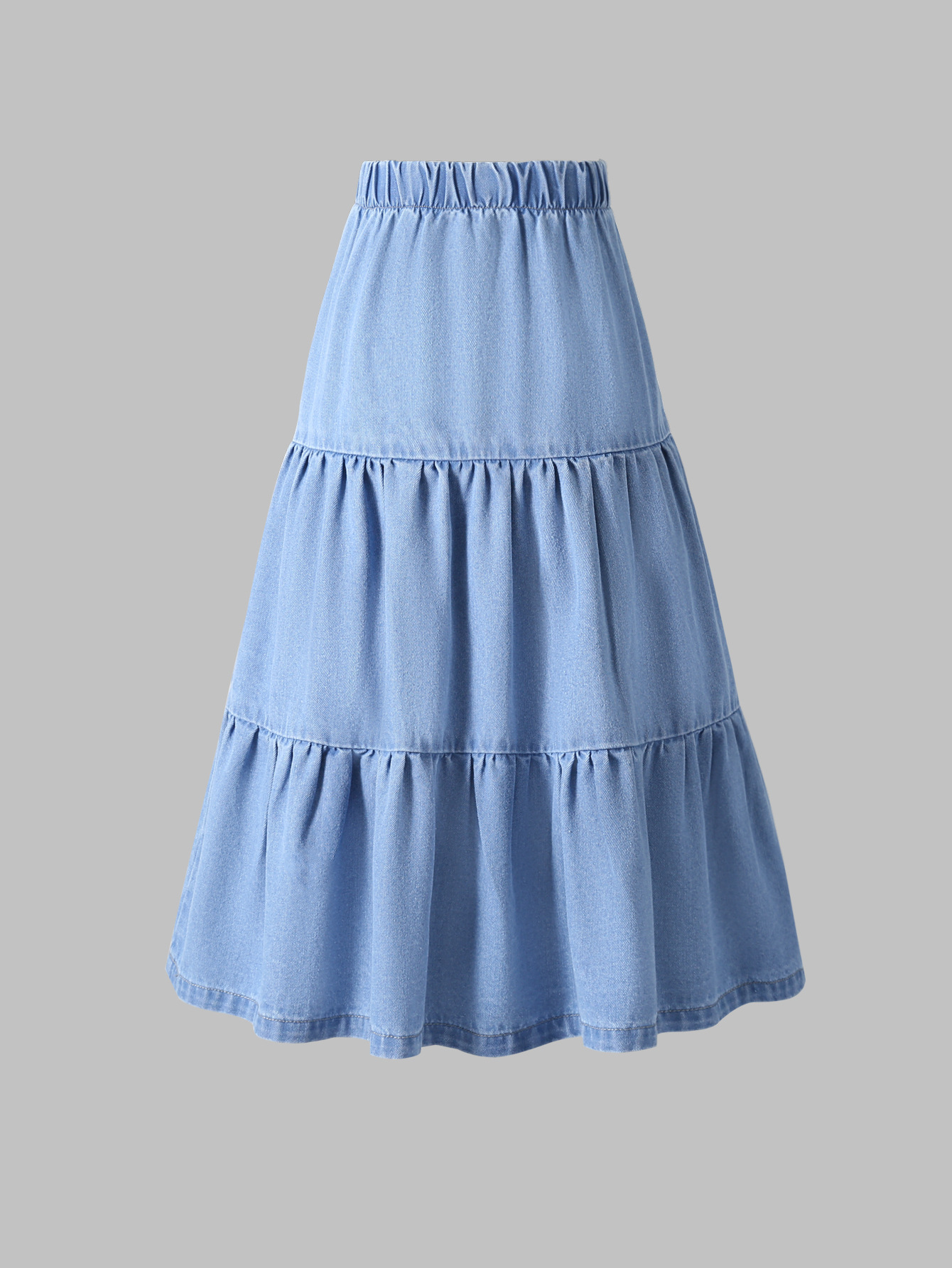 Cross-border retro elastic waist stitching Denim skirt women's spring and summer 2025 slim long A- shaped umbrella skirt multi-layer