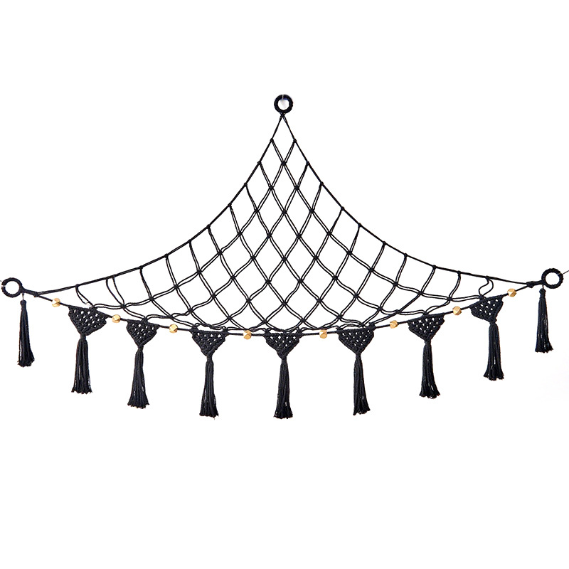 Woven Plush Toy Storage Net, Triangular Net Pocket, Corner Net, Hand-Knitted Tassel Triangular Toy Net Pocket