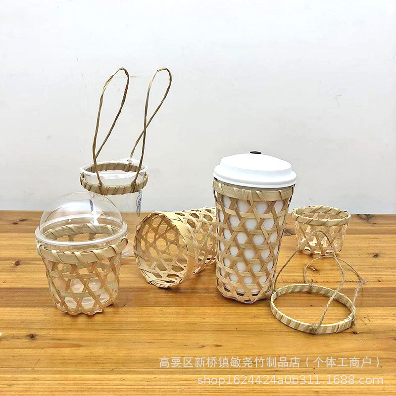 Набор чашек для молочного чая из бамбука с полым дизайном, пасторальный стиль, может использоваться как ваза для цветов, бамбуковая корзина, декор, круглая тарелка для еды