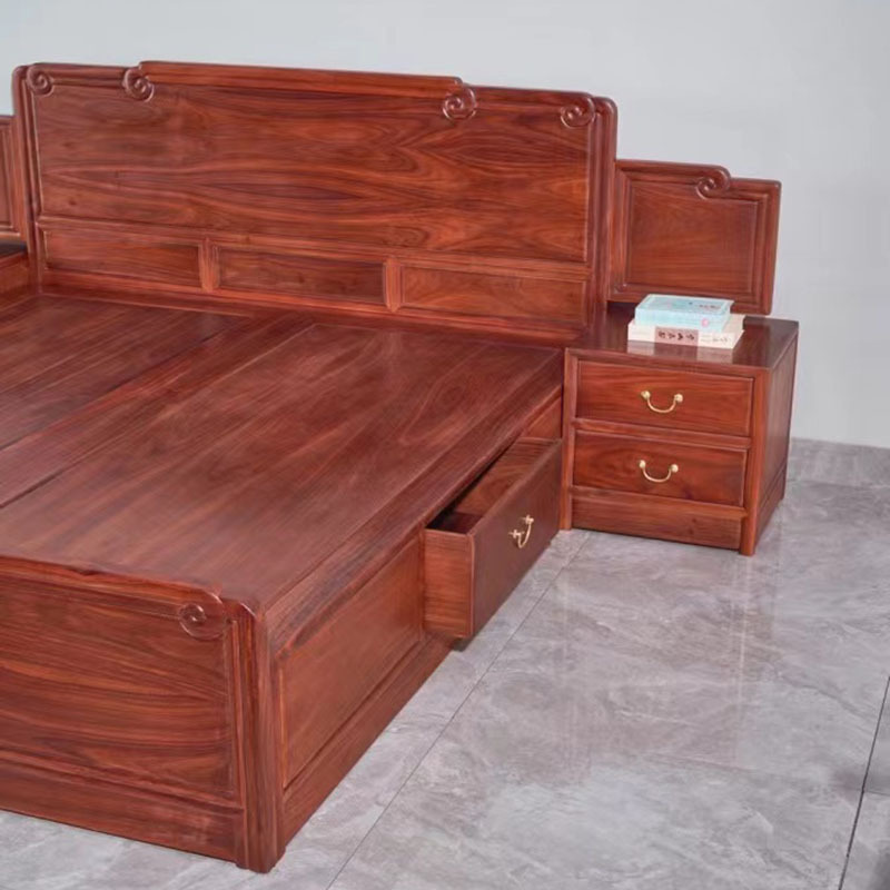 Zambian Rosewood Solid Wood Plain Bed 1.8m Double Bed New Chinese Style Bedroom Wedding Bed Modern Storage Bed Mahogany