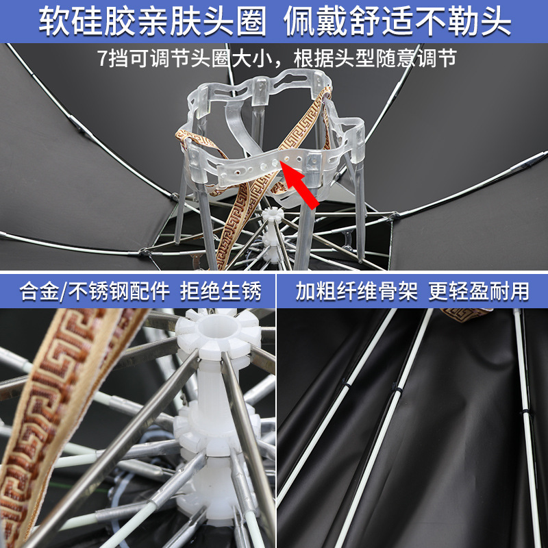 Umbrella Cap Head-Mounted Umbrella Folding Outdoor Fishing Overhead Umbrella Cap Umbrella Double-Layer Sun Protection and Sunshade Fishing Umbrella Cap