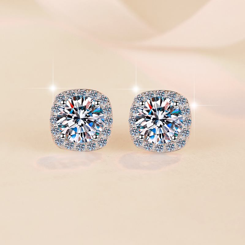 Classic Square Bag Earrings 925 Square Geometric Earrings Simple and Fashionable 1/2/3/5 Carat Moissanite Earrings for Women