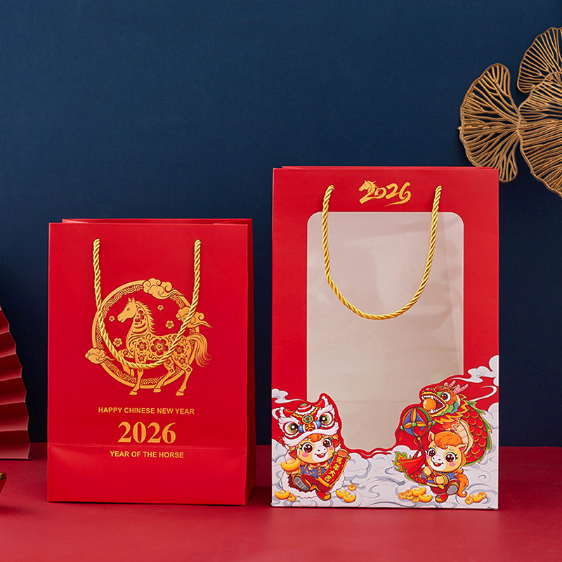 2026 Year of the Horse Transparent Window Gift Bag Doll Tote Bag New Year's Day Annual Meeting High-End Gift Bag Holiday Candy Bag