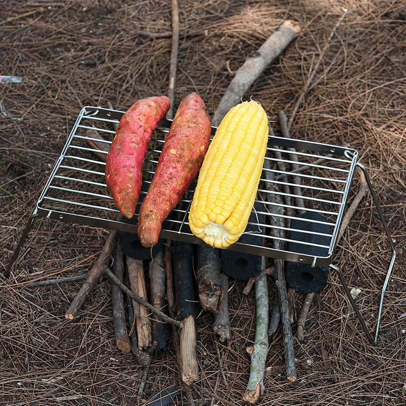 Cross-border Outdoor Portable Folding Stainless Steel Stove Holder Mini Set Pot Rack Picnic Grill Grill Grill Grill Net