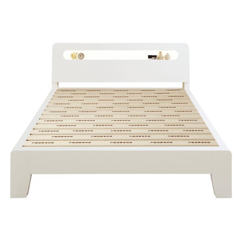 Solid Wood Bed White Cream Style 1.5m Home Double Bed 1.8 Master Bedroom Economical Single Bed Frame for Rental Housing