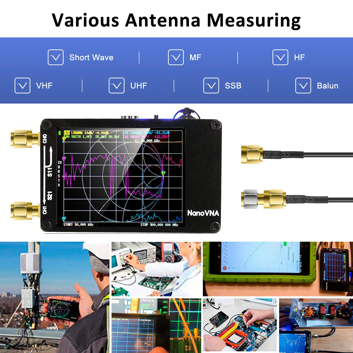 Nanovna -H 50Khz-1.5Ghz Antenna Analyzer 2.8inch Ips Mf Hf Vhf Uhf