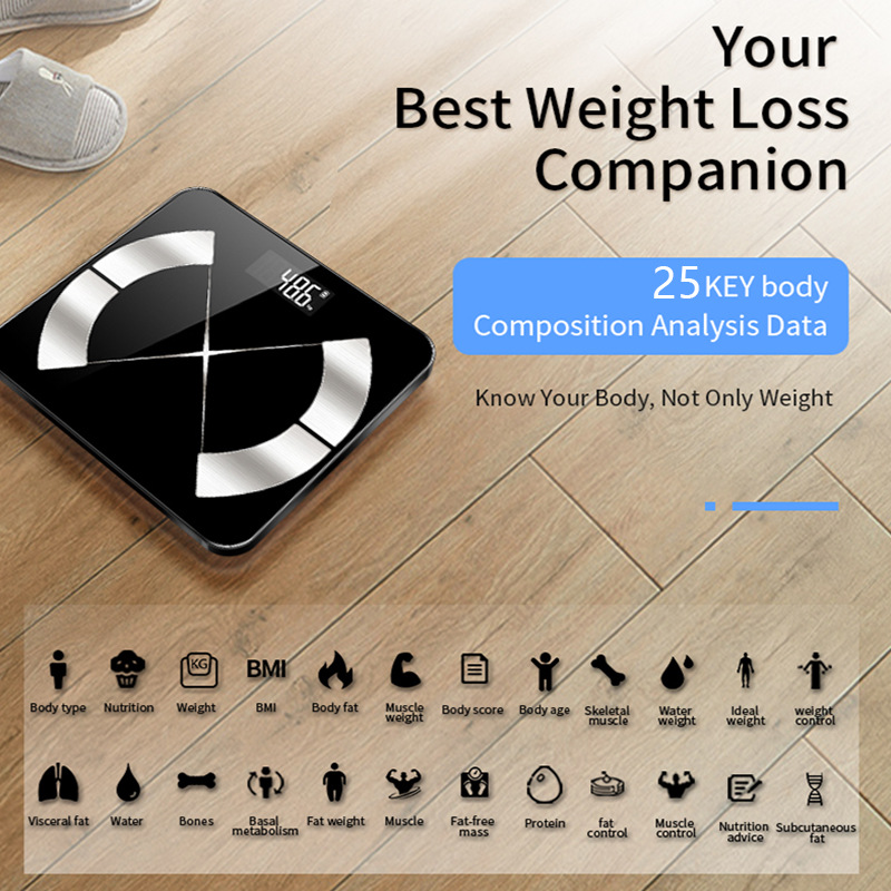 Cross-Border English Bluetooth Body Fat Scale Smart Body Weight Scale Body Fat Scale Human Body Scale Rechargeable Electronic Scale Simple