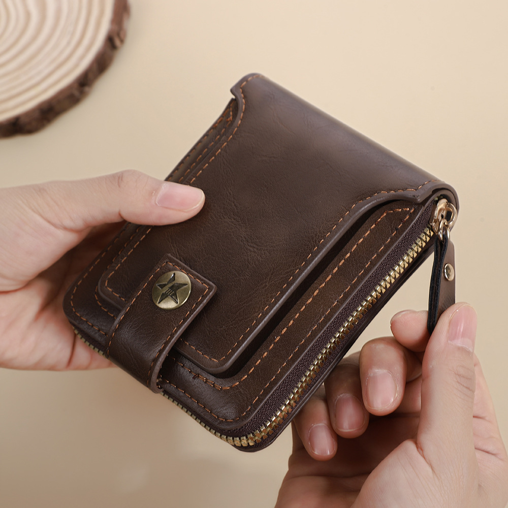 Мужской короткий ретро кошелек, модный, с несколькими карманами, большой емкости, популярная монетница с молнией на Amazon