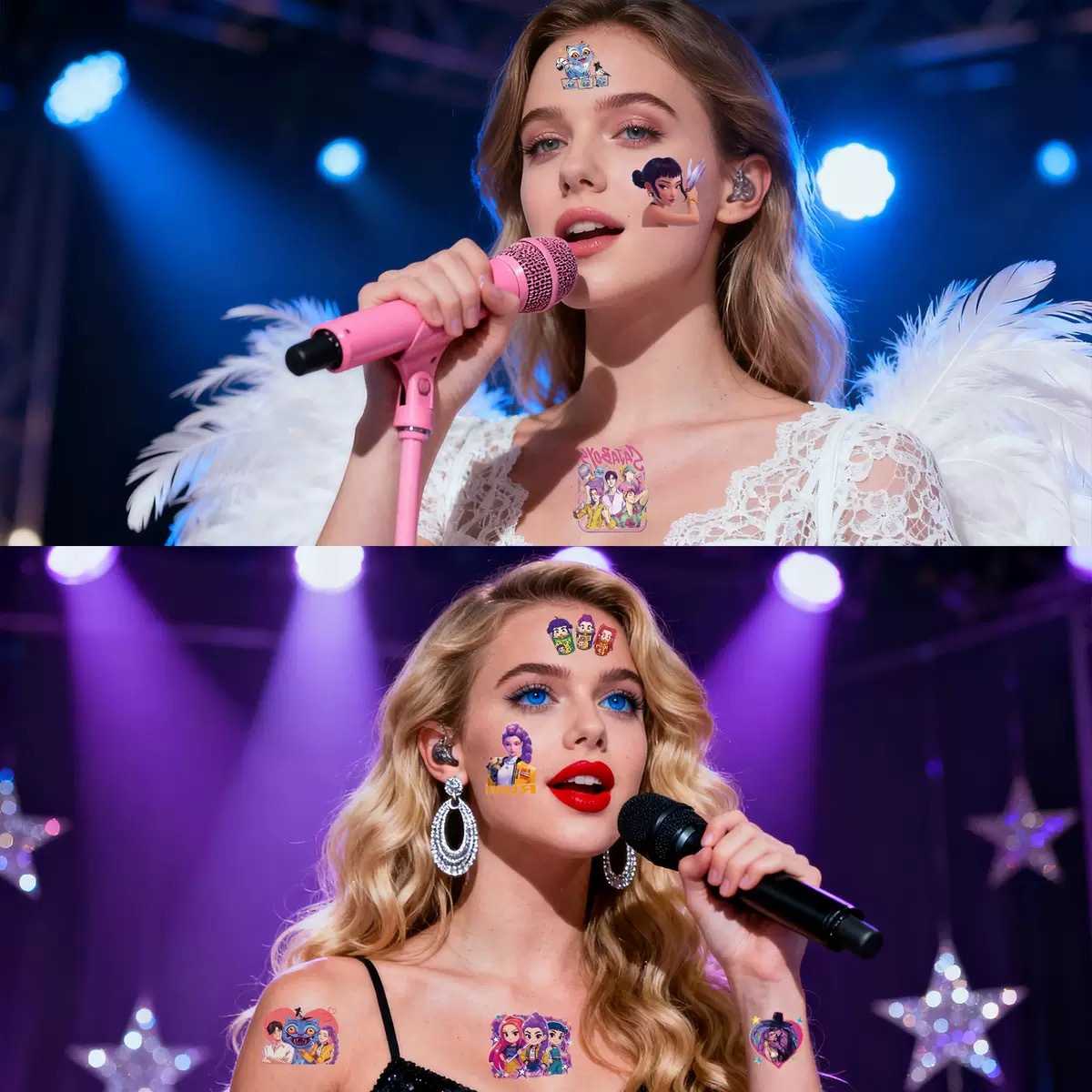 Cross-Border K-Pop Girl Group Tattoo Stickers, High-End Colorful Cartoon Anime Waterproof Creative Washable Tattoo Stickers