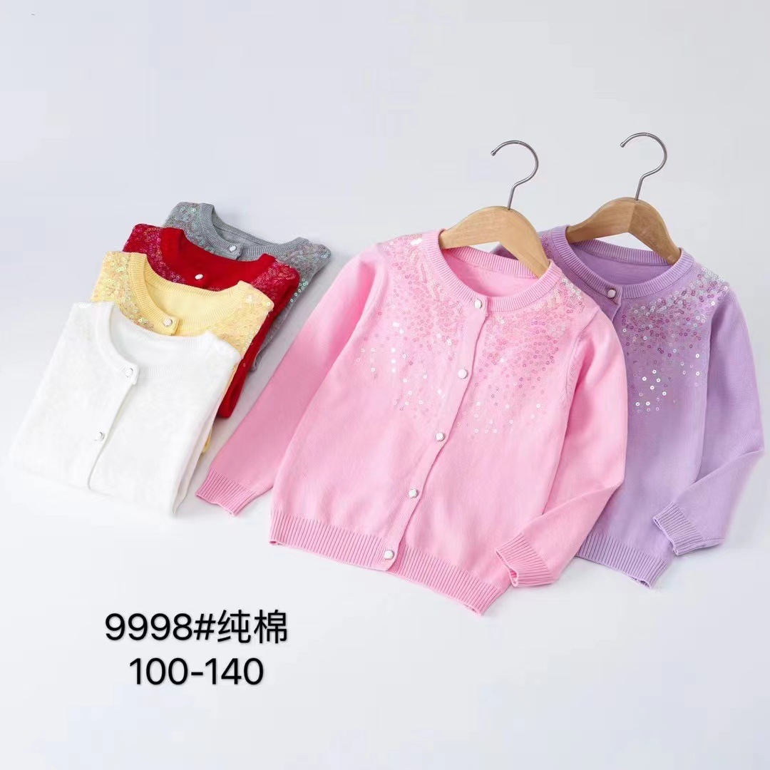 2024 Girls' Coat Spring and Autumn Children's Clothes 2-year-old 3-year-old Baby Cardigan Children's Clothing Sequin Children's Top