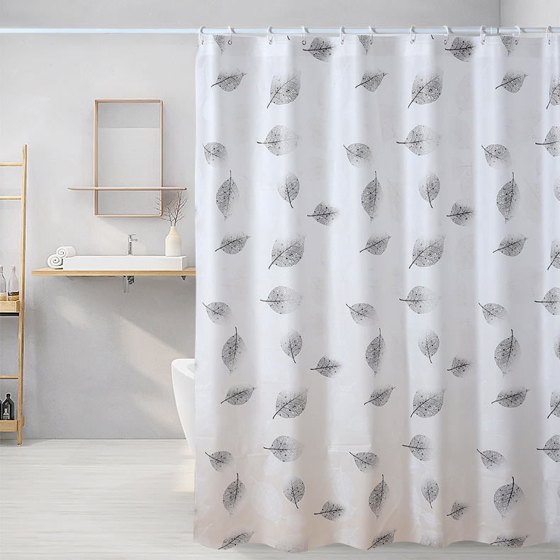 in stock PE printed shower curtain waterproof mildew-proof non-perforated bathroom toilet partition cross-border e-commerce hook curtain