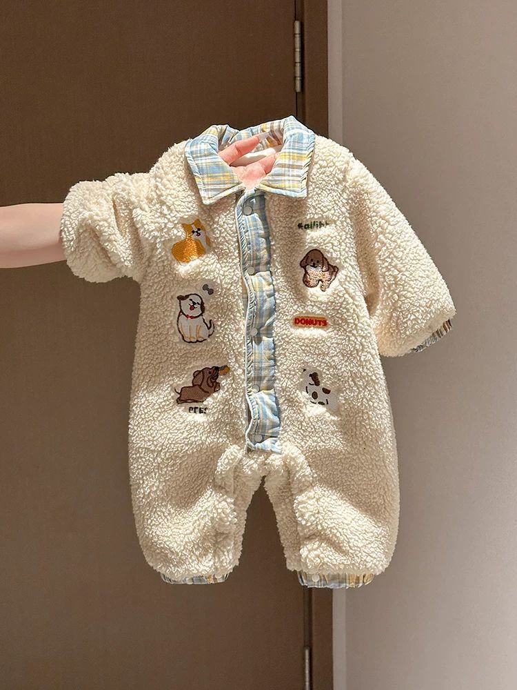 Одежда для новорожденных, осенне-зимняя, теплые комбинезоны из велюра, милые стеганые вещи для прогулок осенью и зимой