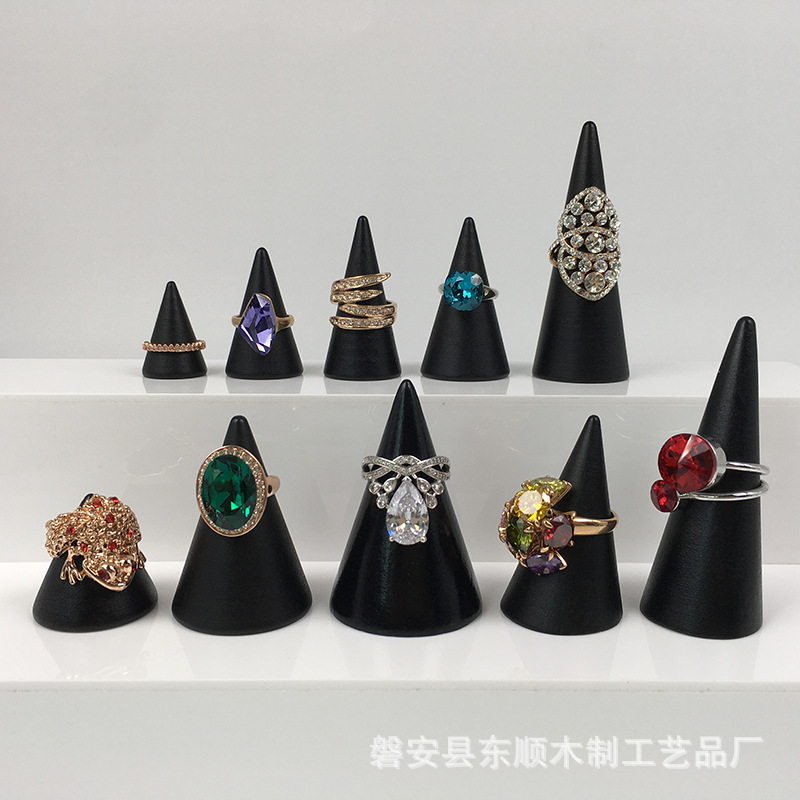 Деревянная черная конусообразная подставка для колец ювелирная витрина база для хранения ювелирных изделий подставка для украшений