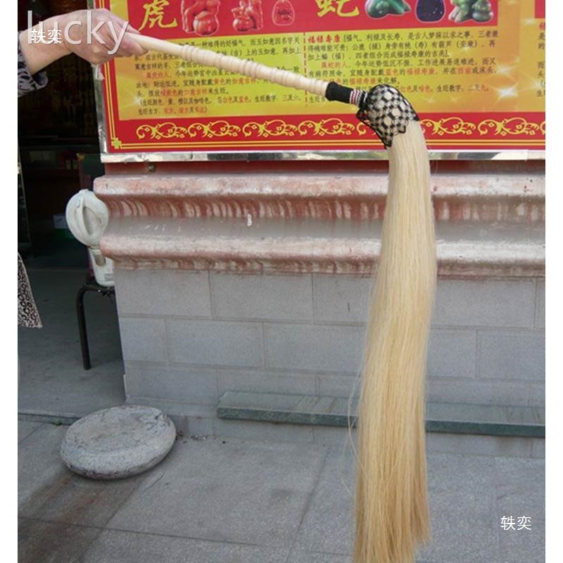 Handmade Wudang Tai Chi Practice Dusting Tool, Martial Arts Duster, Buddhist Dusting Instrument, Taoist Peach Wood Handle Fitness Real Horse Tail