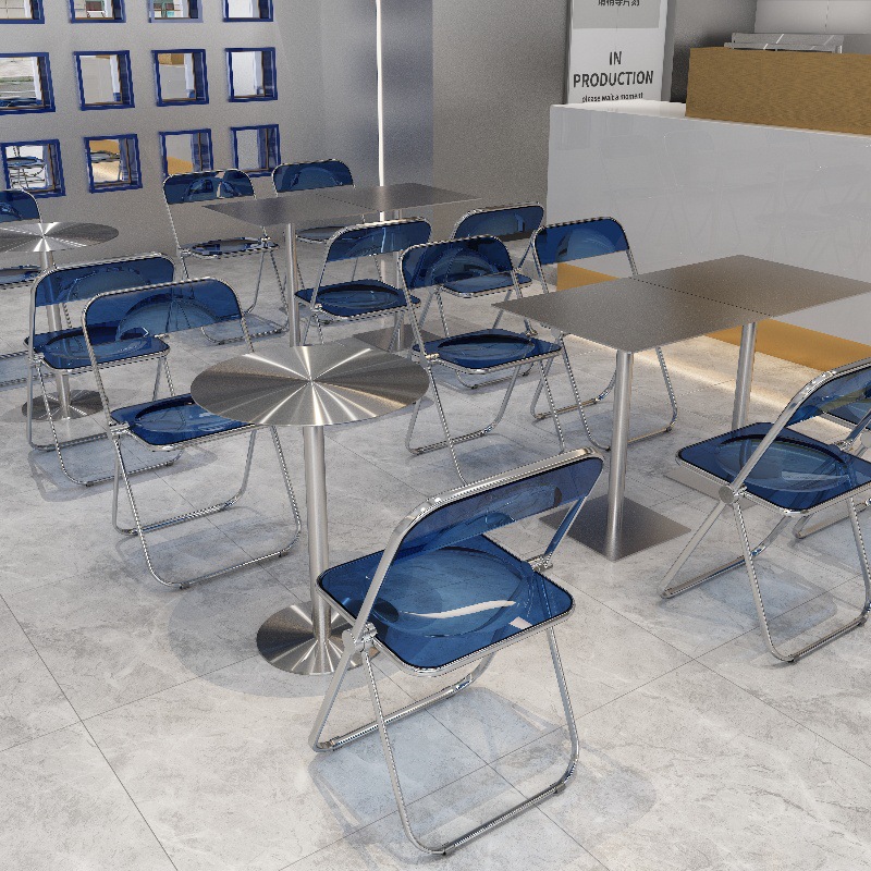 Internet Celebrous Milk Tea Shop Cafe Table Acrylic Dining Table and Chair Stainless Steel Small Round Table Square Table Industrial Style Solid Table