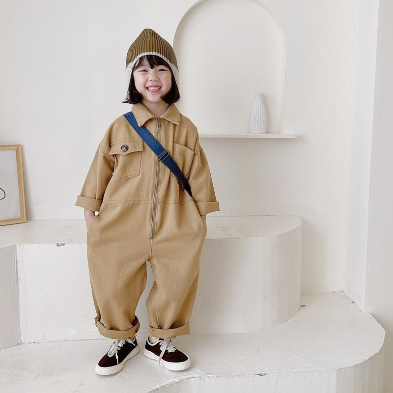 ANKRT Spring Japanese Parent-Child Loose Tooling Zipper Jumpsuit Boys' Jumpsuit Girls' Korean Casual