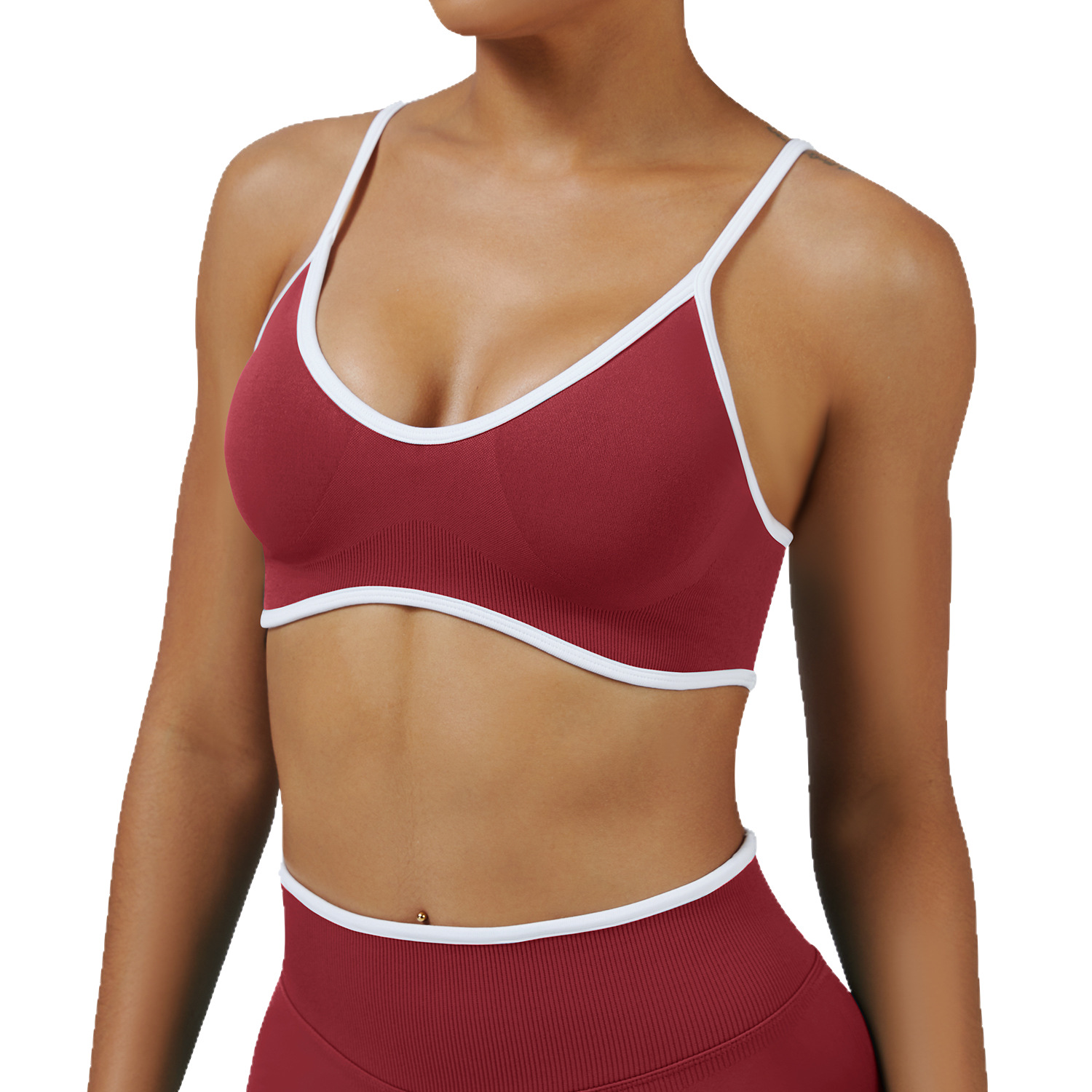 Cross-Border New Contrast Color Suspender Sports Bra Shockproof Yoga Bra Outdoor Fitness Yoga Top Sports Vest