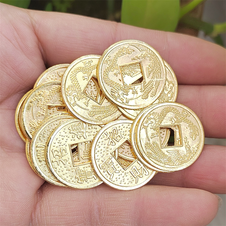 Metal Crafts 2.4CM Dragon and Phoenix Gold Copper Alloy Five Emperors Gold Antique Coin Copper Coin Accessories