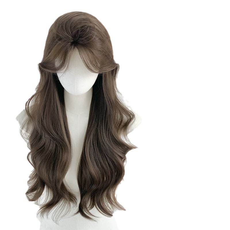 Autumn solid wig hazelnut gray brown color female full head cover daily curly hair big wave realistic modeling wholesale cross-border