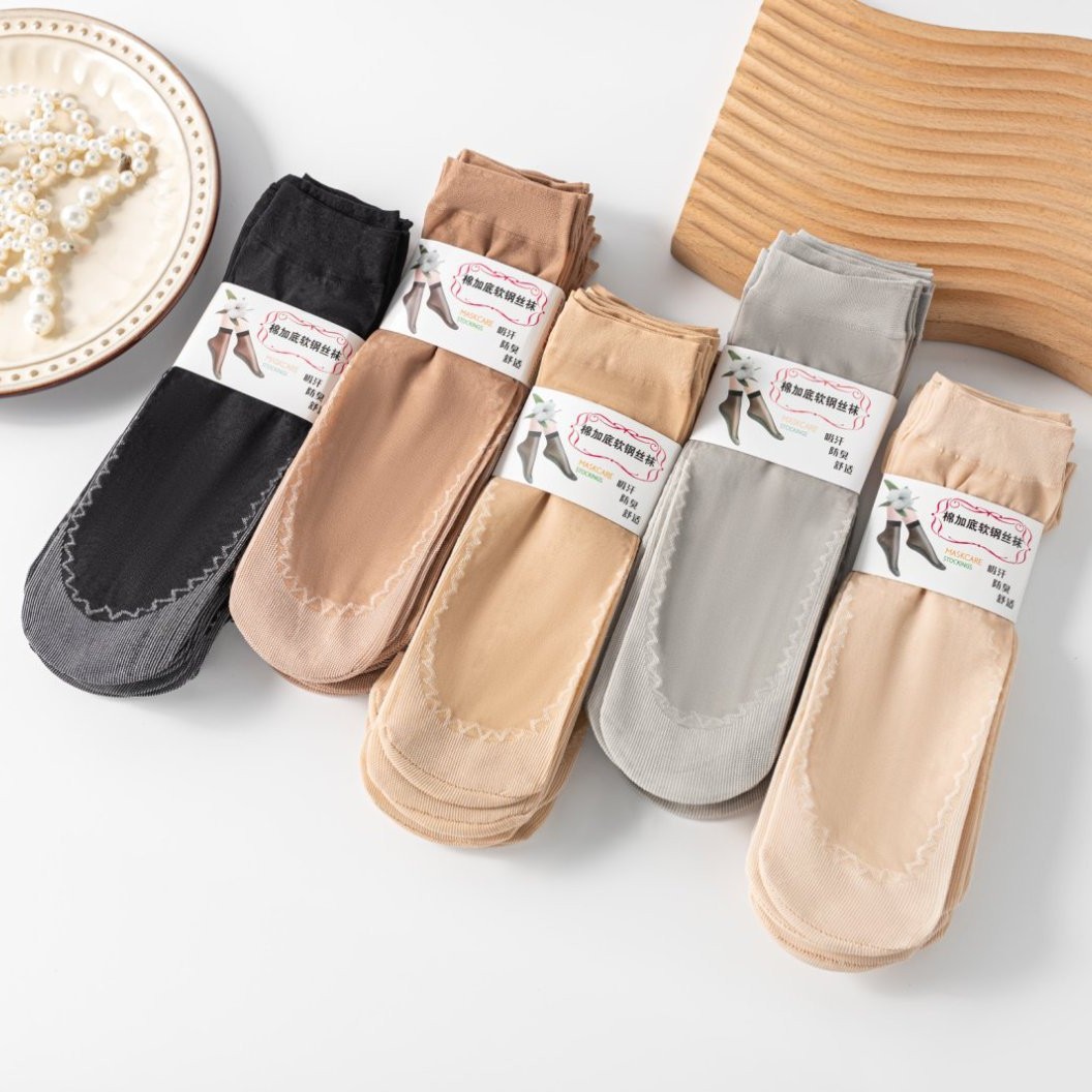 Телесные хлопковые носки для женщин, короткие носки до середины икры, носки для мам, полиэстер, впитывающие пот, нескользящая подошва, противозахватывающие весенние и осенние носки