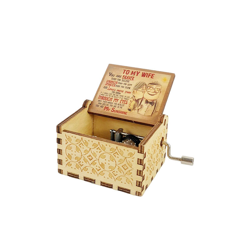 Wooden hand-cranked music box wooden vintage carved pattern music box you are my sunshine painted style multiple styles