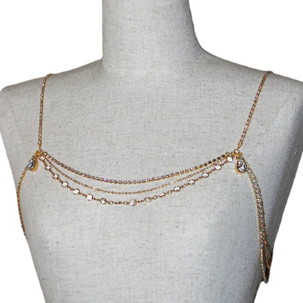 Cross-Border fashion accessories multi-layer rhinestone shoulder chain simple dress water drop back chain body chain female body chain