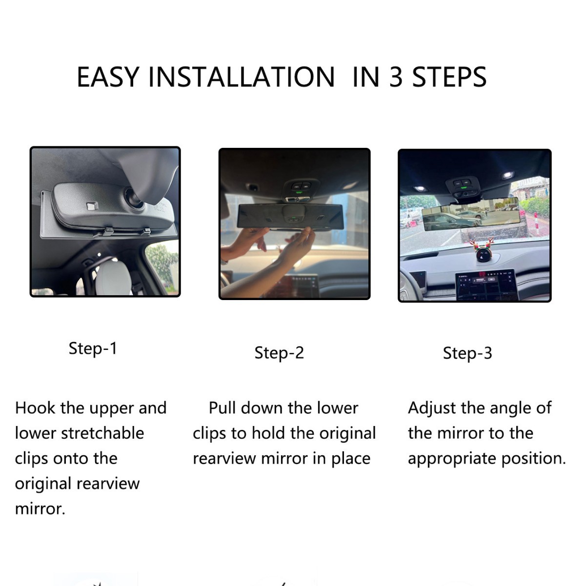 Car Interior Rearview Mirror, Large Field of View, Anti-Dazzle Curved Reflector, Auxiliary Reversing High-Definition Mirror, Anti-Shattering, Universal Panoramic