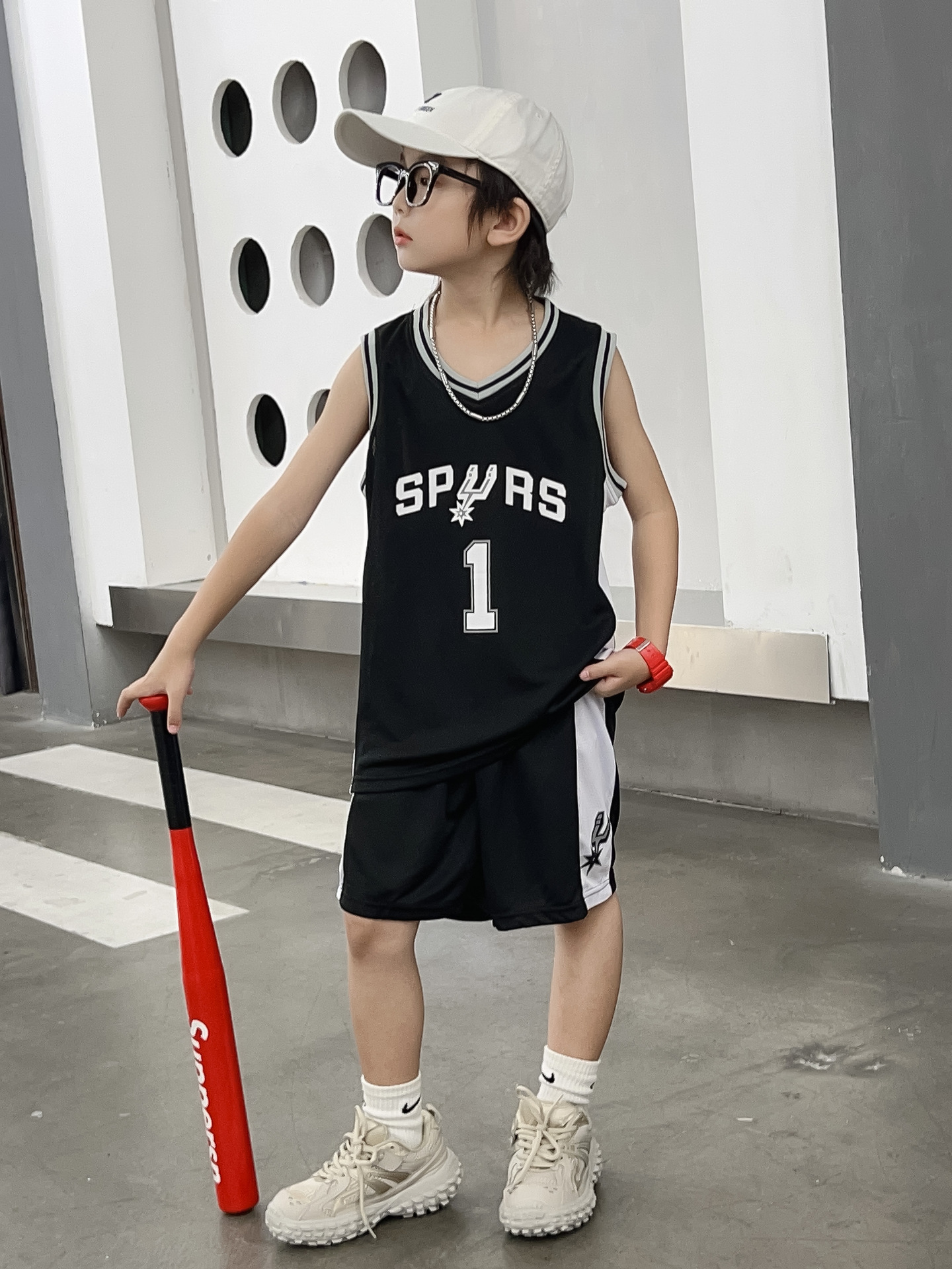 New Children's Wear Children's Basketball Suit Spurs No.1 Wen Ban Yama Children's Suit Training Suit Baby's Jersey Class Team Suit