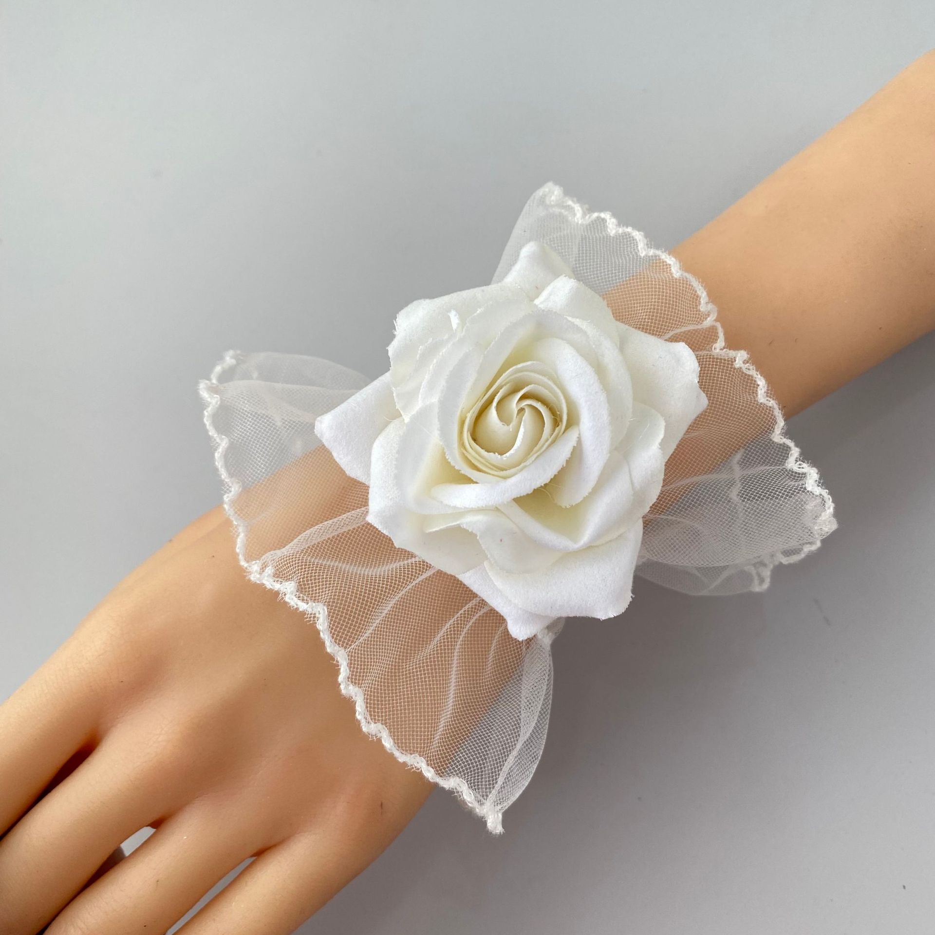 Cross-Border Wholesale Wedding Simulation Rose Lace Wrist Flower Bridal Ruffle Hand Sleeve Accessories Dark Gothic