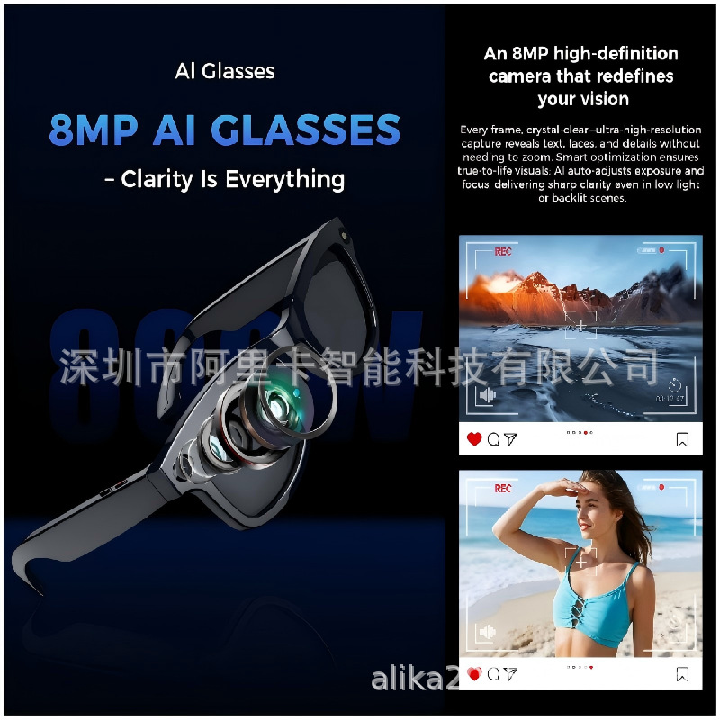 Cross-Border M01Pro Smart Glasses Bluetooth Call and Listening to Music 800W Pixel Photo Camera Ai Bluetooth Glasses Sunglasses
