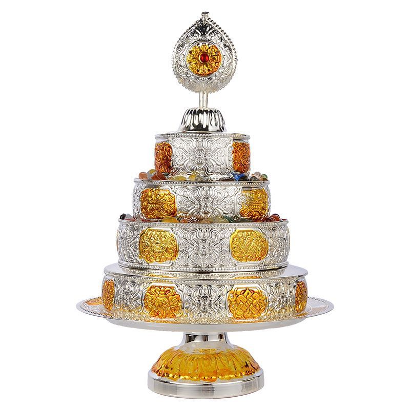 Mandala Plate Offering Alloy Gilt Mandala Mandala Plate with Tray Eight Auspicious Mandala Plate