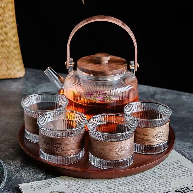 Glass Cooking Teapot Thickened Walnut Tilder Pot Dual-purpose Cooking Teapot Japanese-style Electric Ceramic Stove Heating