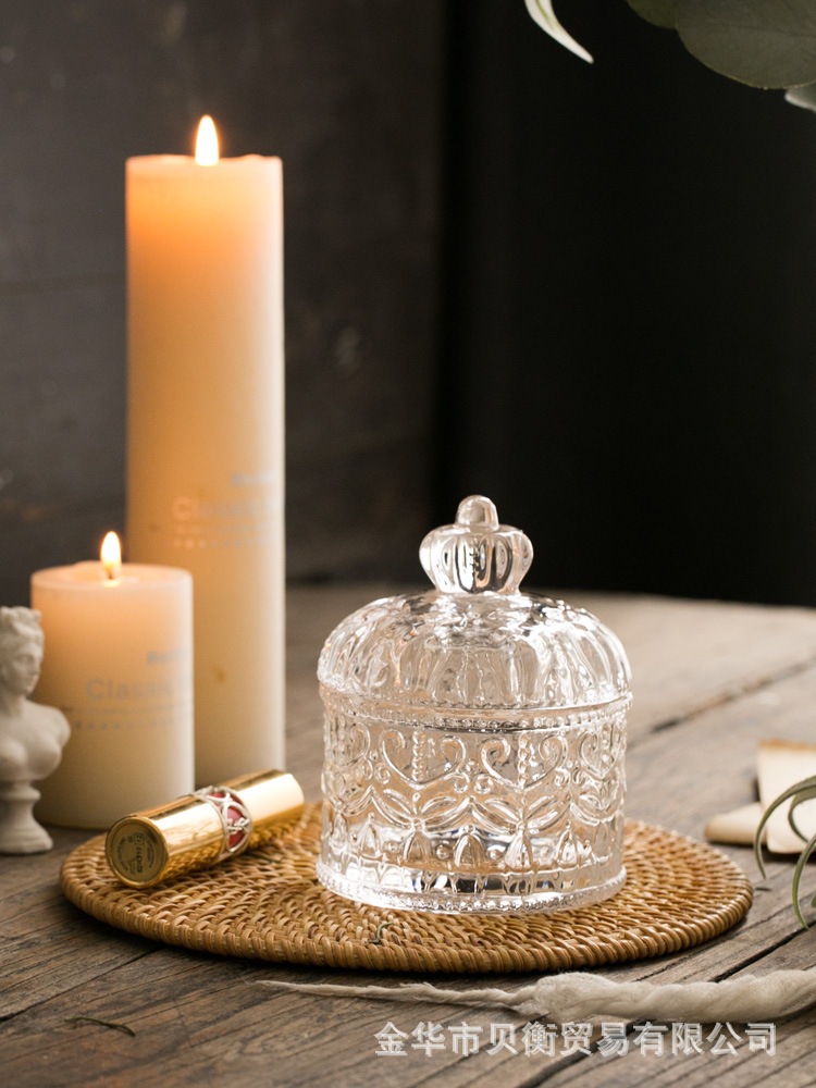Creative glass jewelry box Crystal storage box necklace earrings sugar jar transparent jewelry box waterproof crown European style floating