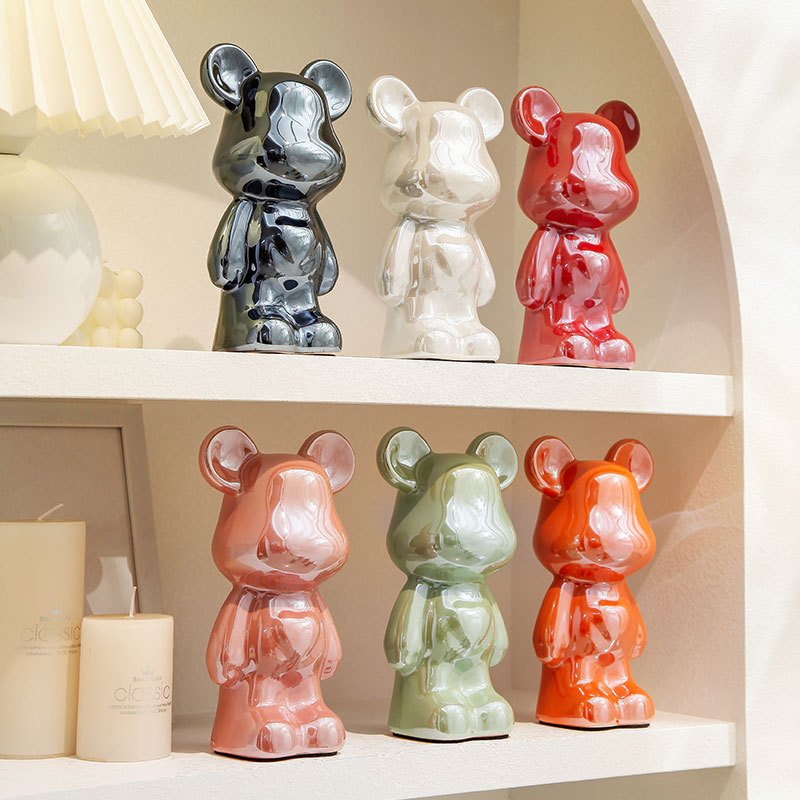 Internet Celebrity 18cm Heart Bear Ornaments Ceramic Electroplating Entrance Tv Cabinet Wine Cabinet Living Room Desktop New Home Decoration Gifts