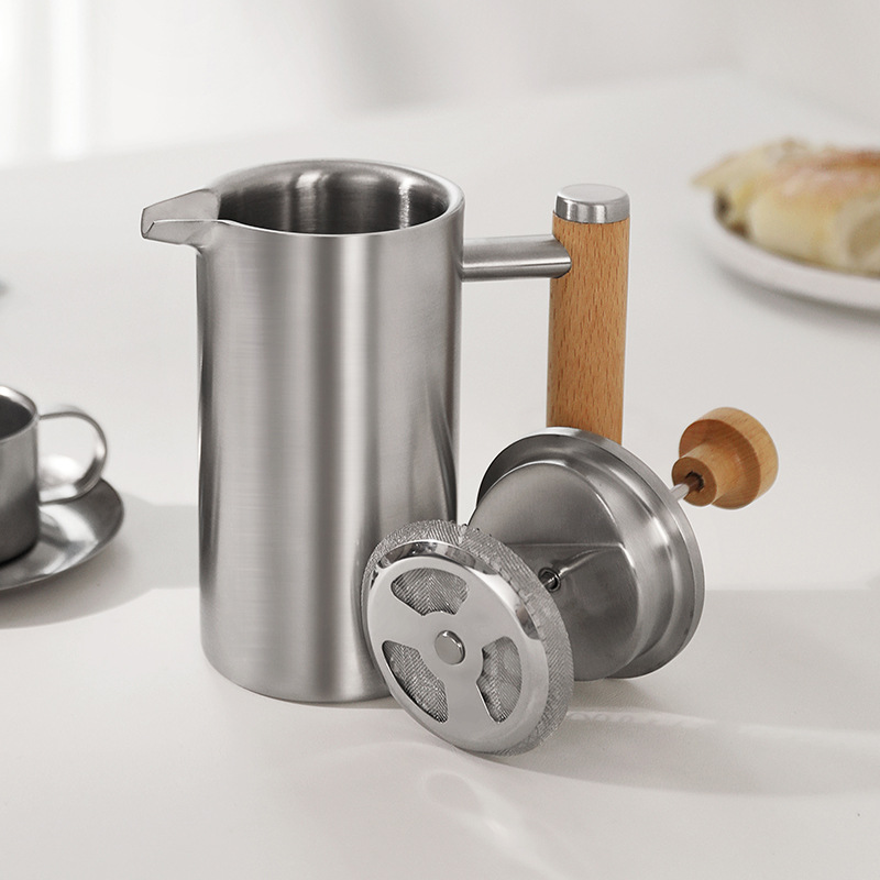 304 Stainless Steel French Press Coffee Pot French Hand-Brewed Coffee Set Tea Double-Layer Insulated Coffee Set