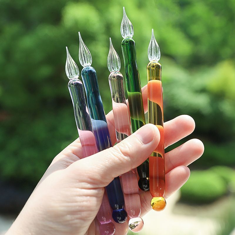 Новая цветная стеклянная перьевая ручка, стеклянная ручка, одиночная упаковка, бизнес-подарок, ручка для студентов