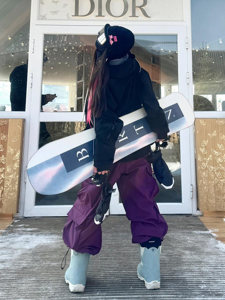 Ice Outdoor Couple Wear Sports Charge Hooded Ski suit Violet American Style Heavy Industry Snow Wear Pants