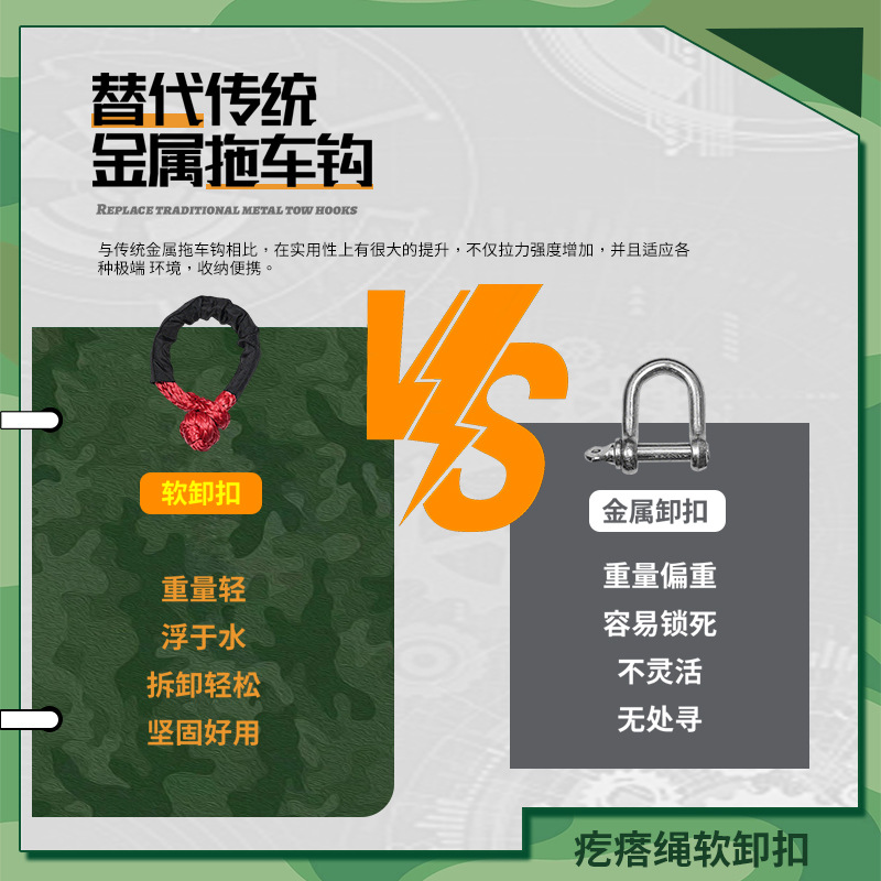 Car tow rope hook car traction wear-resistant pull-resistant soft shackle car road rescue tow rope emergency buckle