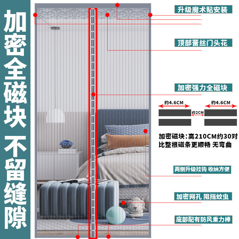 Magic Tape Anti-Mosquito Door Curtain Magnetic Screen Door Screen Window Adhesive Encryption Summer Bedroom Home Partition Punch-Free Wholesale