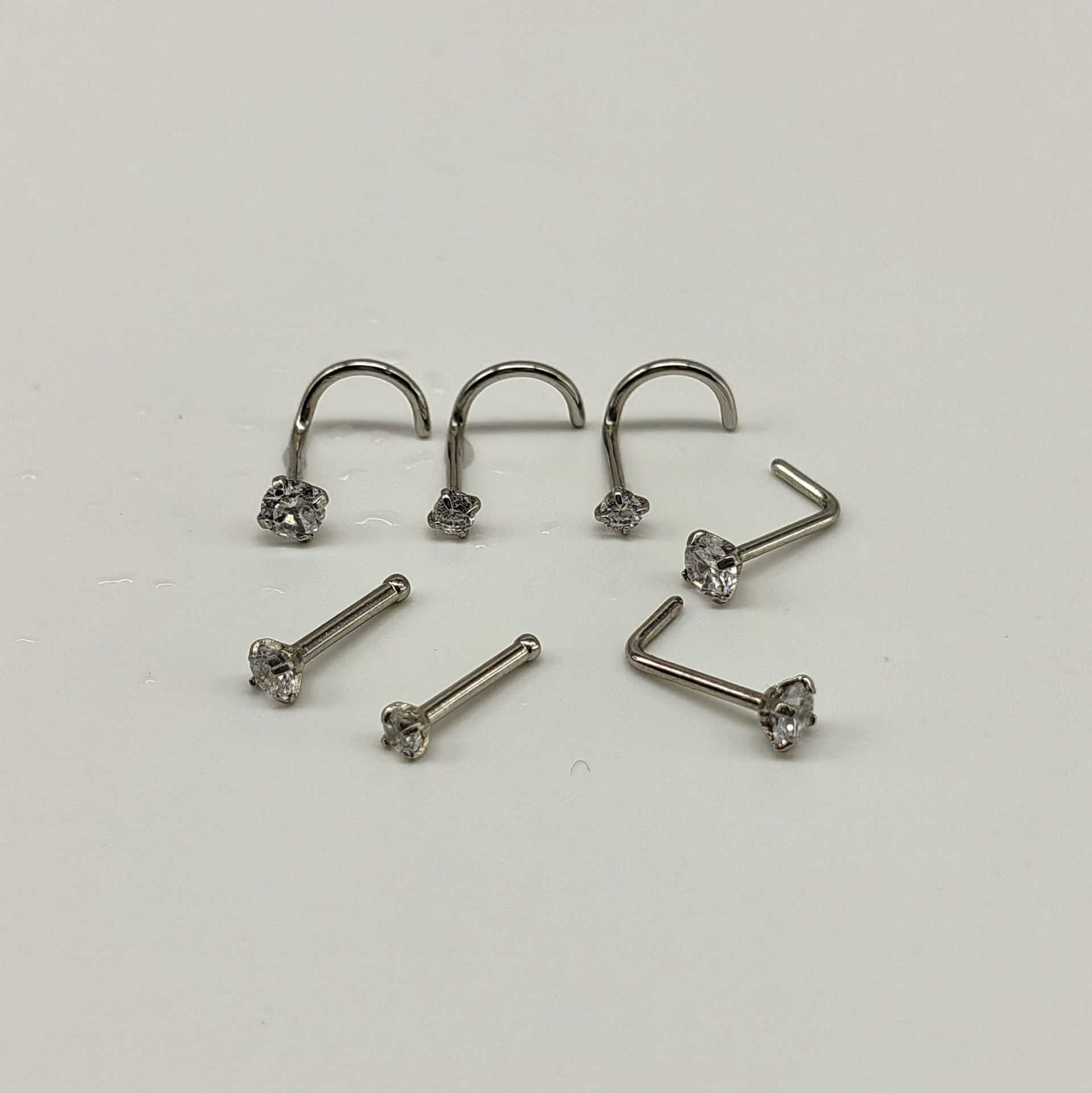 European and American popular zircon 7-shaped nose stud 5-shaped nose ring body piercing jewelry stainless steel lip stud wholesale