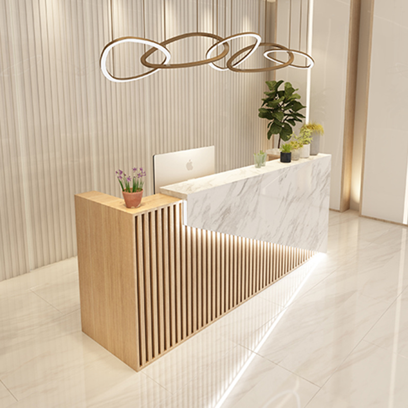 Cashier Bar Accessible Luxury Beauty Salon Nail Shop Company Modern Simple Solid Wood Office Front Desk Cabinet Reception Desk