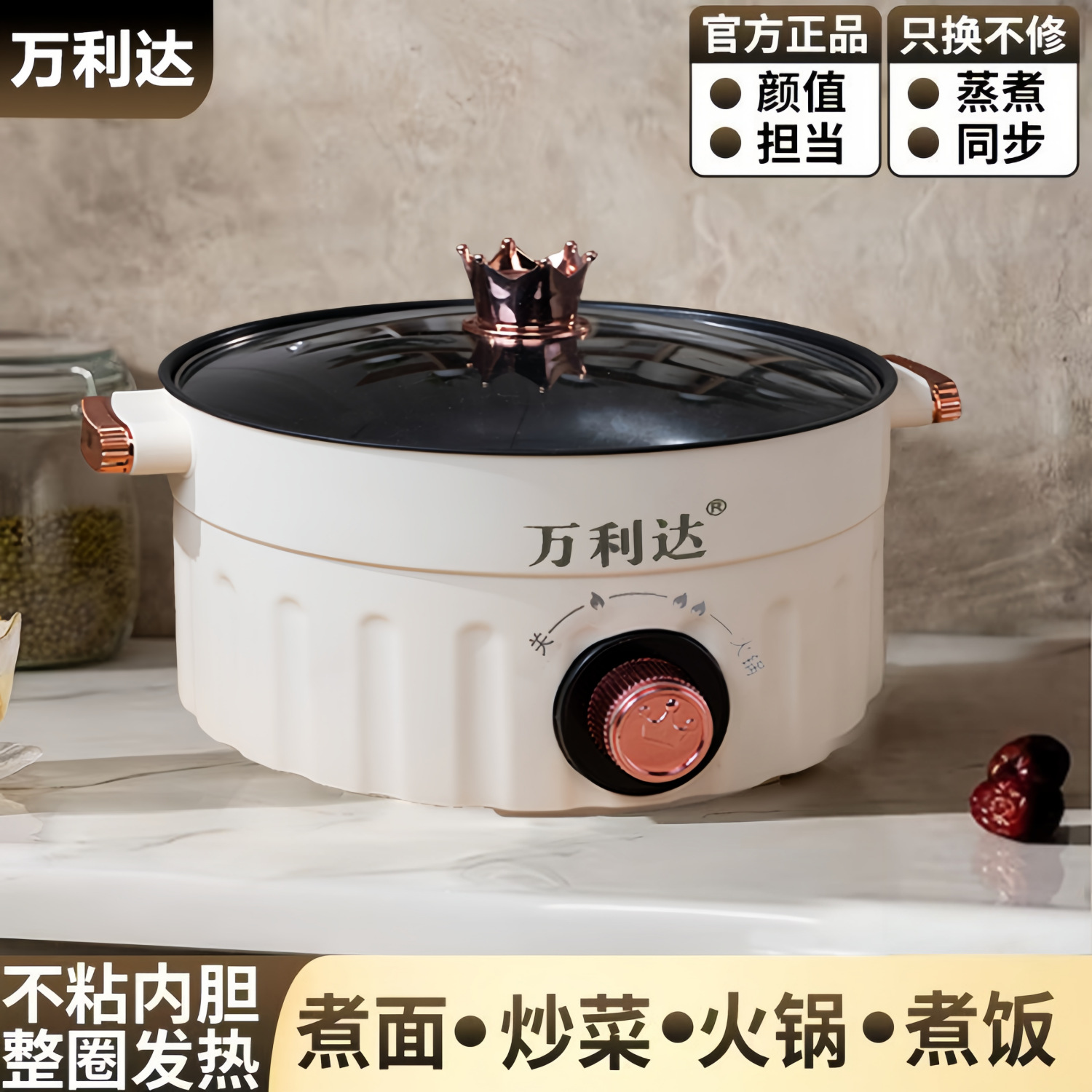 Wanlida Electric Cooking Pot Household Electric Frying Pan Non-Stick Large Capacity Steaming and Cooking All-In-One Multifunctional Electric Hot Pot