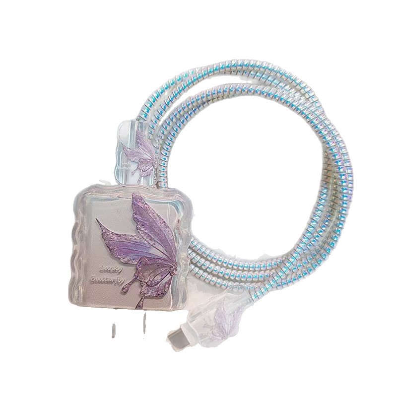 Purple Butterfly Suitable for Apple 20W iPhone 16 Charging Head Cover Data Cable Charger Protective Cover Anti-Breakage