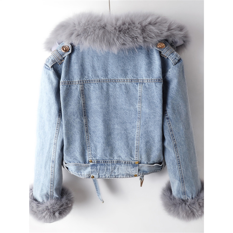 2025 Winter Fashion Faux Fox Fur Collar Rabbit Fur Lining Thickened Warm Coat Women's Short Jacket Trendy Top