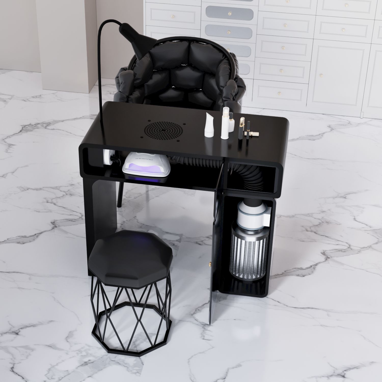 New Widened 45 Turbine Engraving-Grade Vacuum Marble Porcelain Surface Multifunctional Simple Manicure Table and Chair Set