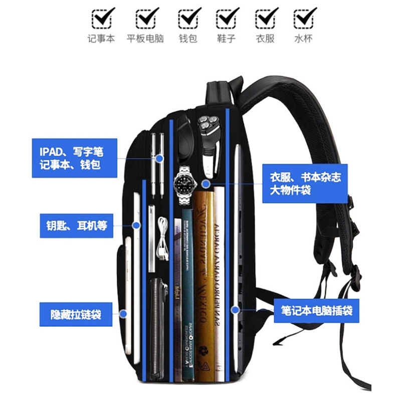 Spot Men's Backpack Travel Leisure Business Computer Bag Solid Color Multi-Functional Commuter Backpack Large Capacity Backpack