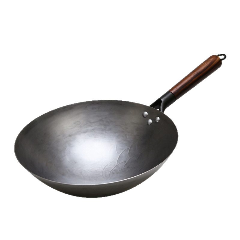 Hand-Forged Blue-Coated Wok Traditional Iron Wok Old-Style Frying Pan Non-Stick Pan for Home Use Suitable for Gas Stoves
